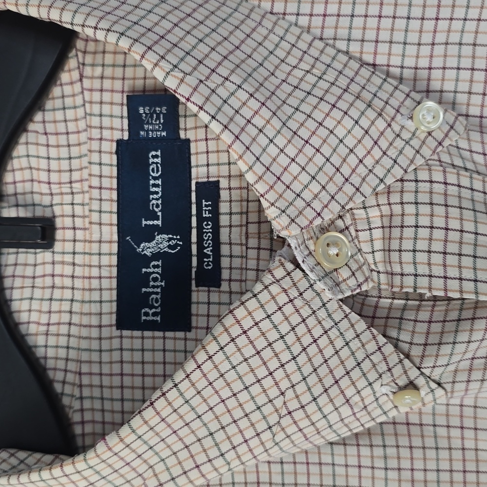 Ralph Lauren Men's Classic Fit Checkered Button Down Shirt XL 17.5 Neck